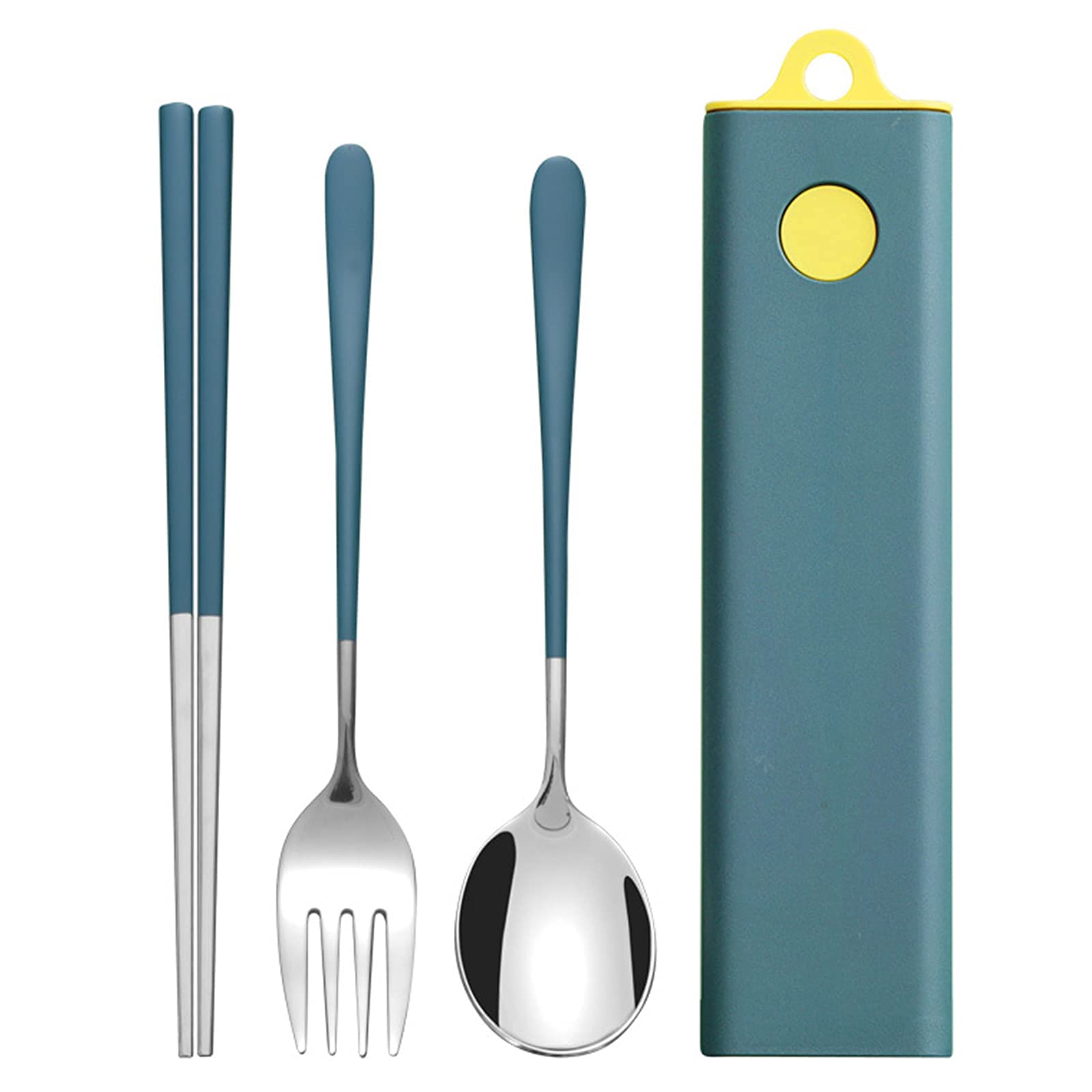 SYOSI 4 Pcs Portable Cutlery Set, Travel Cutlery, Stainless Steel Flatware Set with Case, Fork Spoon Chopsticks Utensils Set, for Home/Office/Party/Travel, Dishwasher Safe