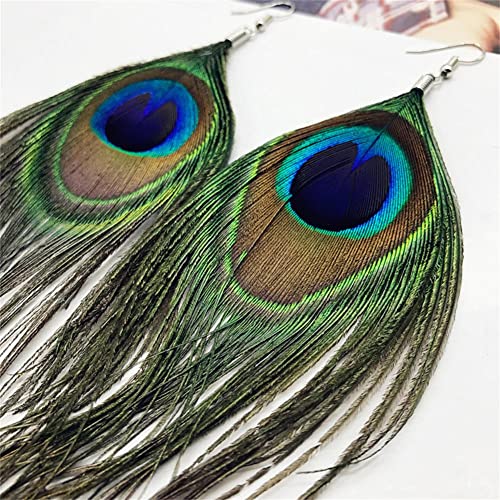 Long Feather Earrings Multicolor Tassel Feather Earrings Handmade Boho Bohemian Peacock Feather Hook Earrings for Women Jewelry2