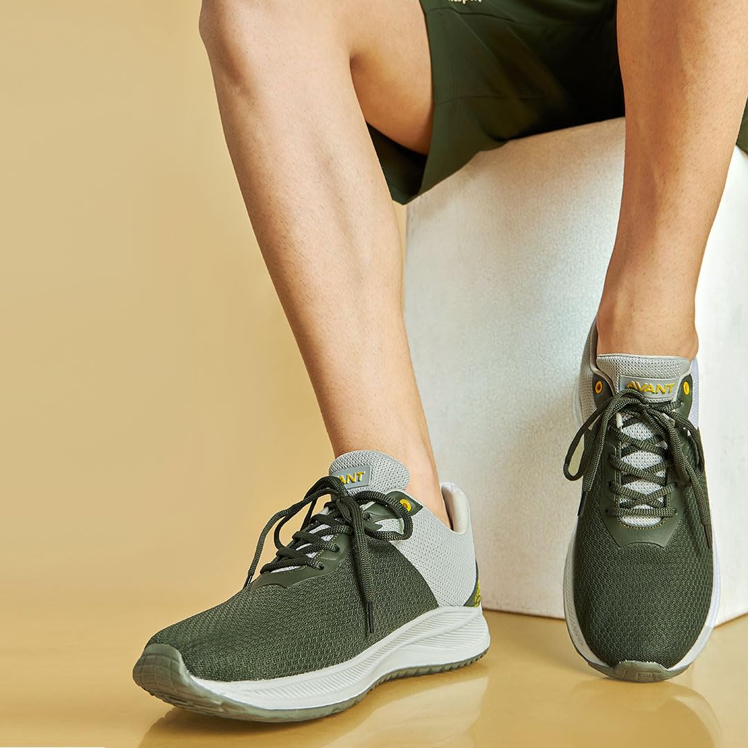 AVANT Zapatillas Racer para correr y entrenar para hombre, suela de EVA, plantilla de goma natural EVA, malla superior de punto, Olive/L.Grey, 8 UK