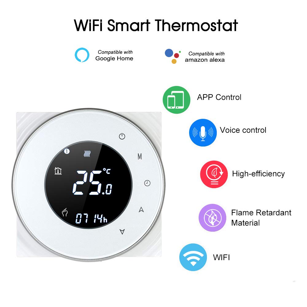 Decdeal Wi-FI Programmierbarer Raumthermostat, intelligent, kabellos, mit LCD-Touchscreen – Schwarz