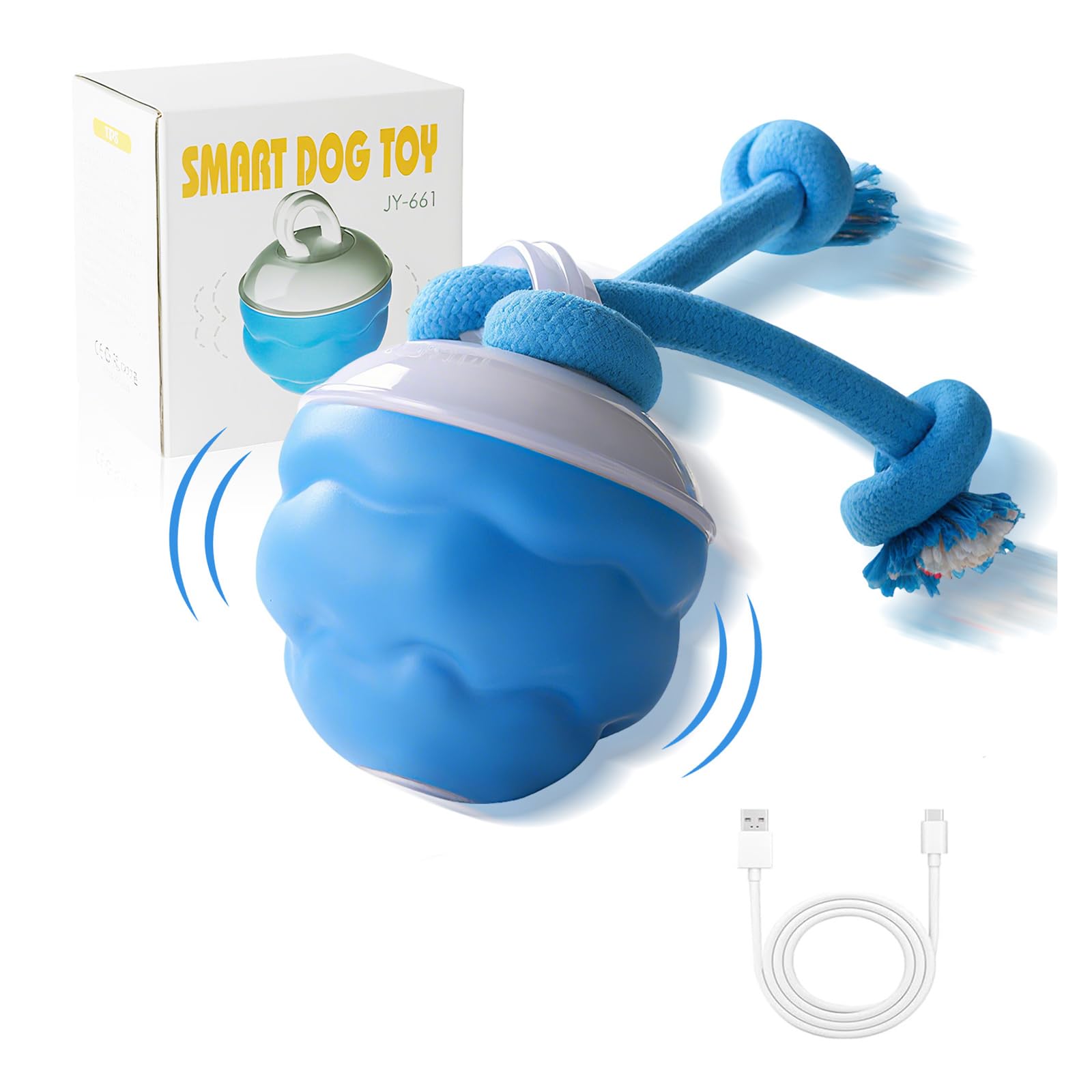 IUUWON Interactive Dog Toys, [Newly Upgraded] Interactive Dog Ball for Medium/Large Dogs, Automatic Moving Dogs Toy Wicked Ball for Boredom & Training, USB Rechargeable(Blue)