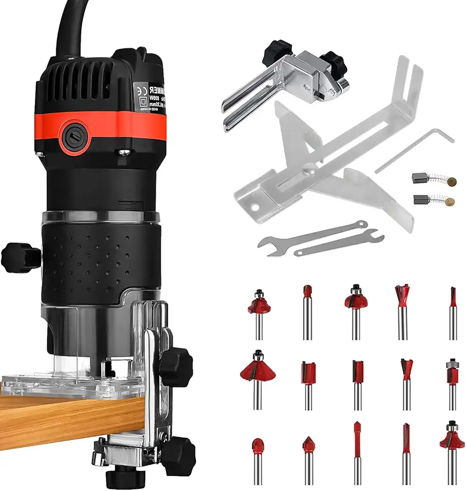 Tupia Manual 220V 800W, Fresadora Manual para Madeira, Tupia para Trabalhos em Madeira, 30000 RPM Aparador de Bordas Compacto, com Conjunto de Fresas de Carboneto de Tungstênio de 1/4"