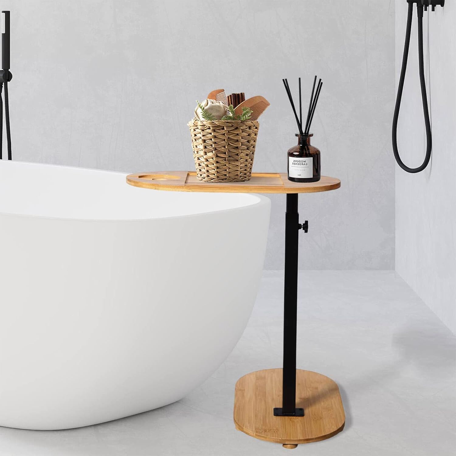 Height Adjustable Bamboo Bathtub Tray Table, Freestanding