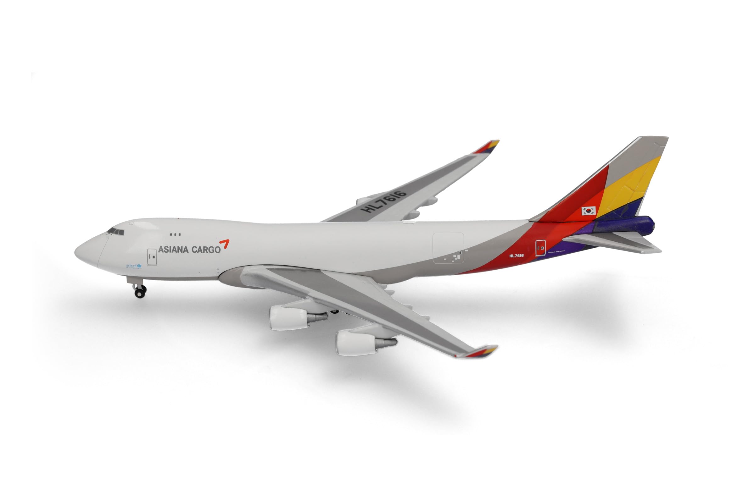 Herpa Aeroplano in Miniatura Asiana Cargo Boeing 747-400F, Escala 1/500, Modelo prefabricado, maqueta de colleción, modelismo, Aeroplano sin Soporte, Figura Metal