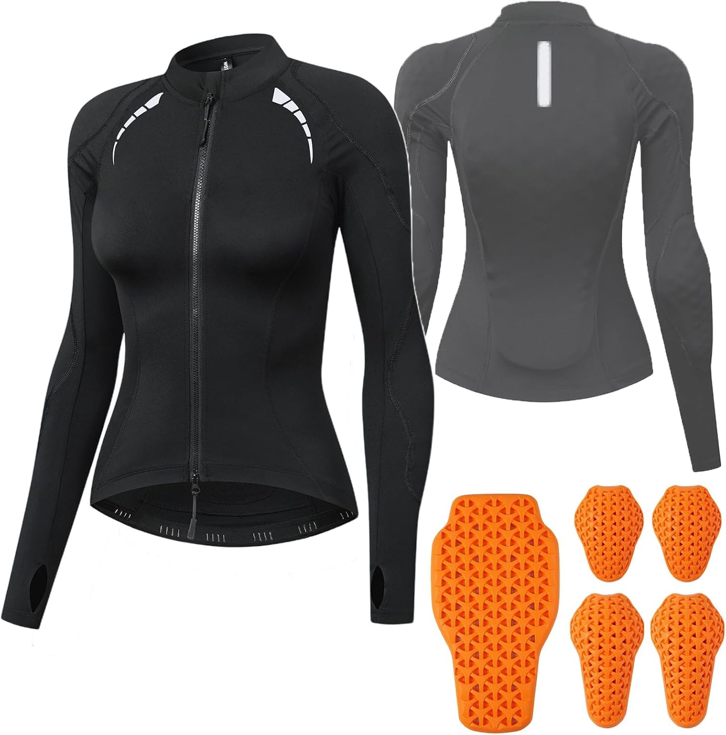 ARMAAN Maglia Protettiva Moto Donna Con Protezioni CE Omologate Strato Base Termico A Maniche Lunghe Riflettente Per Turismo In Moto Pendolarismo Ciclismo Attività Outdoor,Black-S