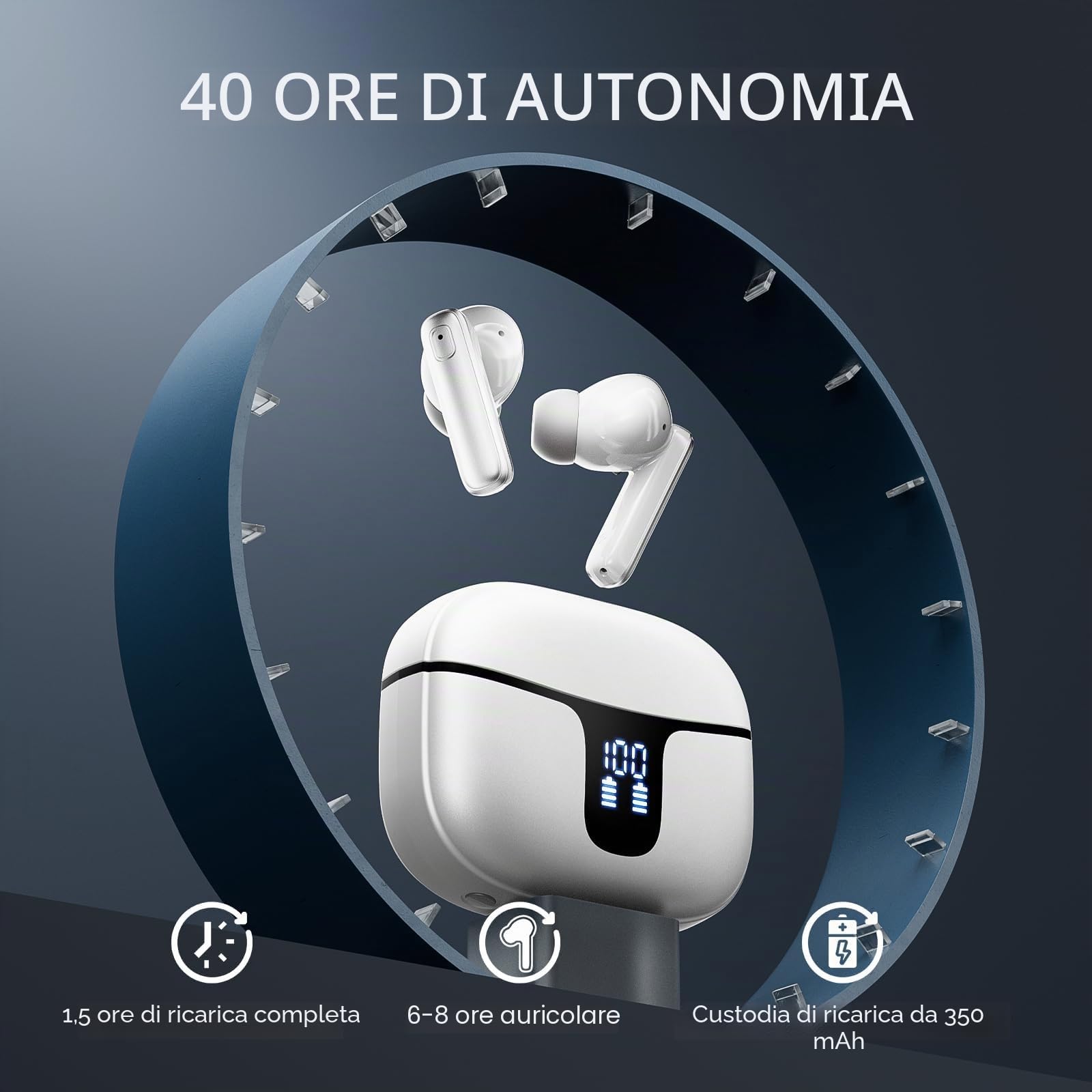 Drsaec Cuffie Bluetooth, 2026 Nuovo Auricolari Bluetooth | 6D Stereo Cuffie Wireless in Ear con ENC Mic, 40Ore Cuffie Senza Fili Cancellazione Rumore IP7 Impermeabili Sport Cuffiette