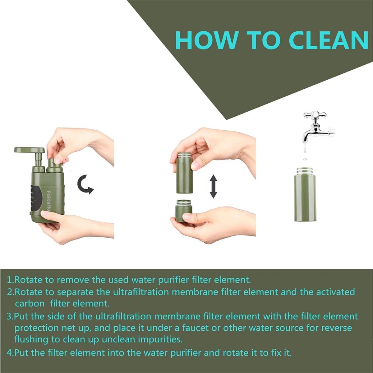 Filtro de agua de supervivencia – Filtro de agua portátil al aire libre para camping, senderismo y emergencias – Kit de supervivencia con filtro de repuesto