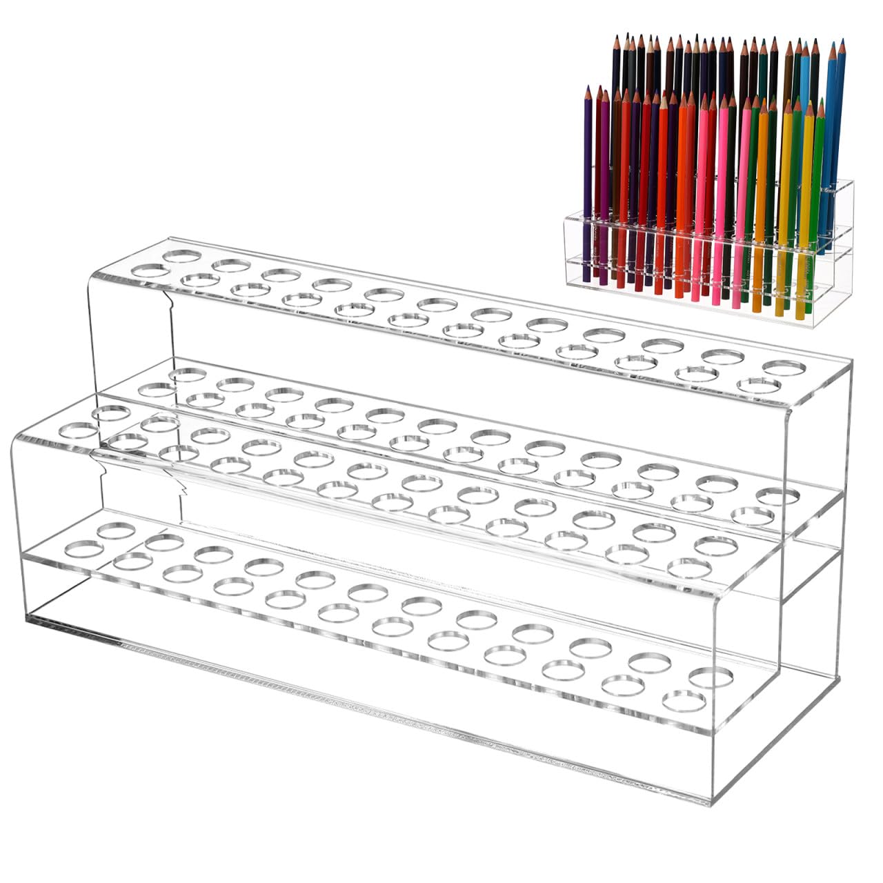 Rangement polyvalent papeterie et cosmétiques avec étagère à crayons 48 emplacements