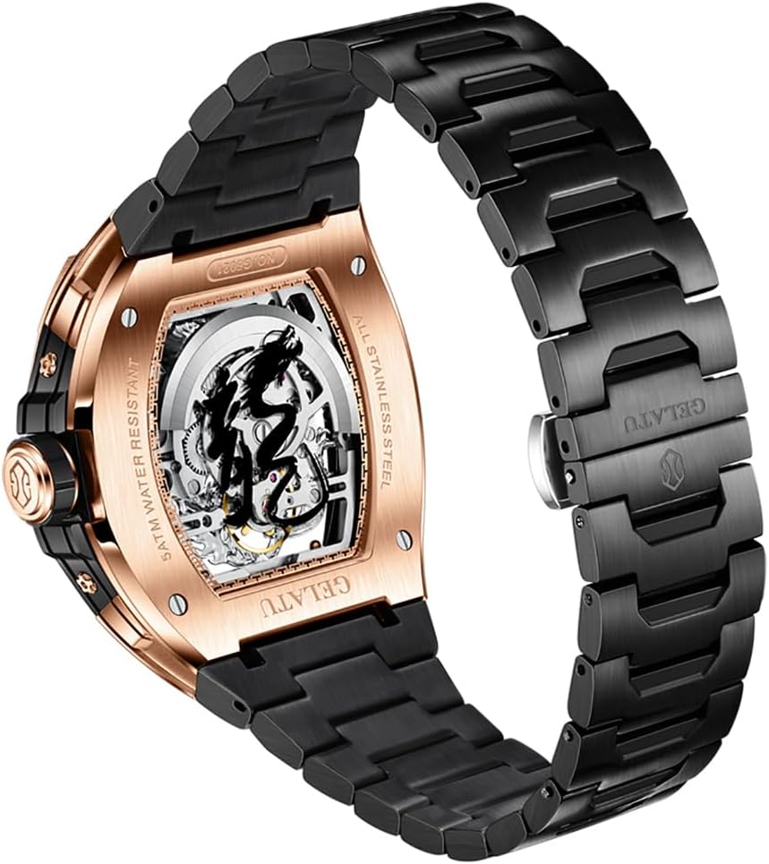 OUPINKE Mens Watches Automatic Skeleton Tourbillon Self Winding Luxury Sapphire Crystal Business Dress Wristwatch