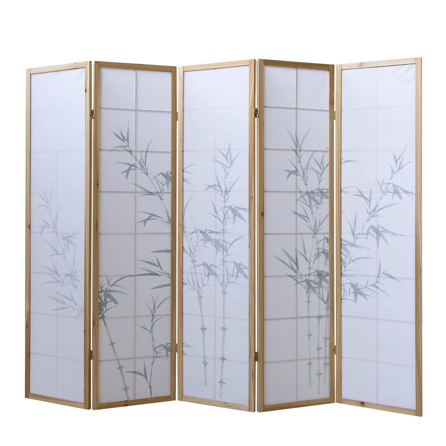 Homestyle4u 266, séparateur de pièce en Bois à 5 Panneaux - Paravent Pliable - Paravent Mobile - en Papier Shoji - Bambou