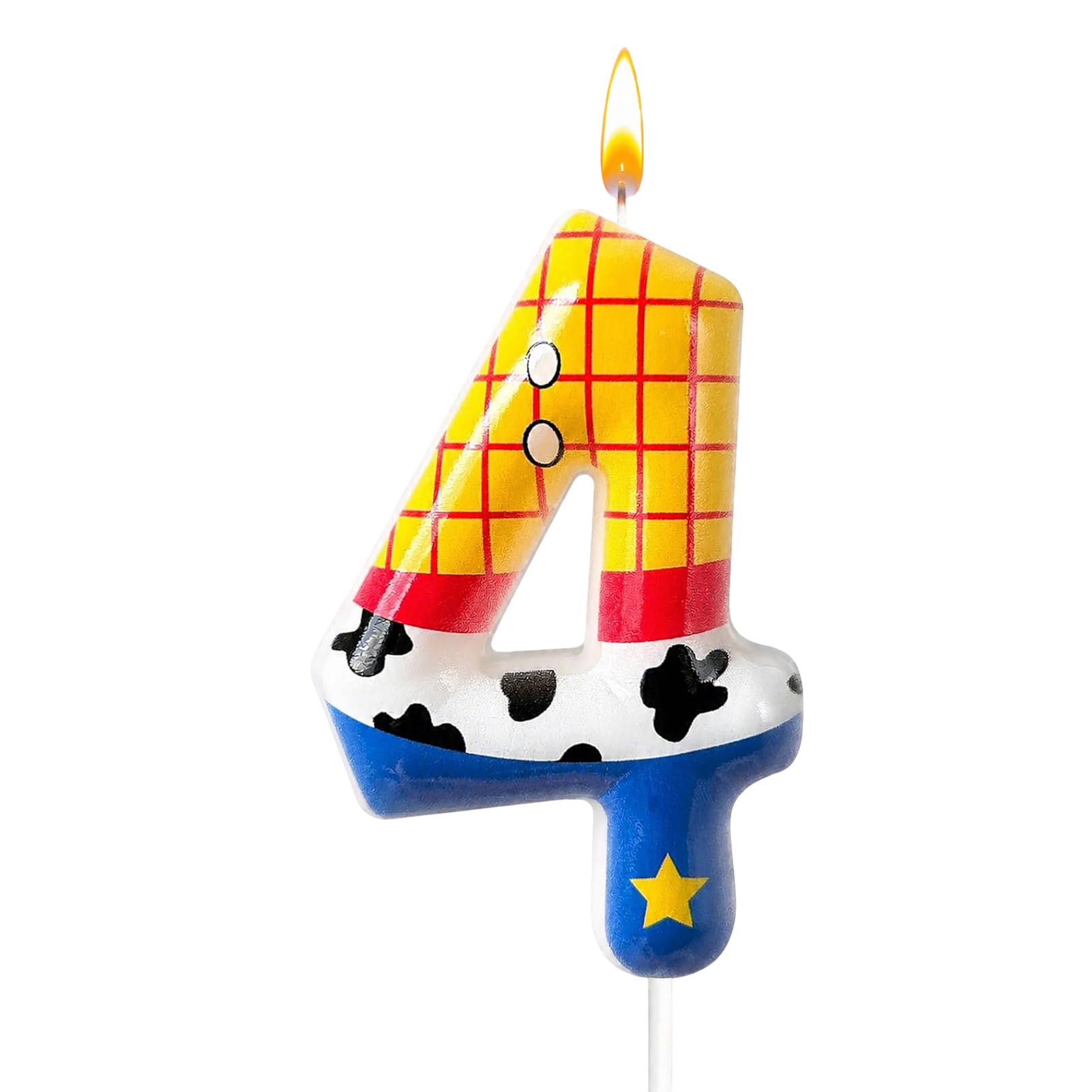 Cartoon Story Number Candle for Birthday Cake, Cute Cowboy Themed Candles Cake Decoration, Yellow Cartoon Cake Topper for Boys Girls Party Celebration (4 Candle) โ image 1