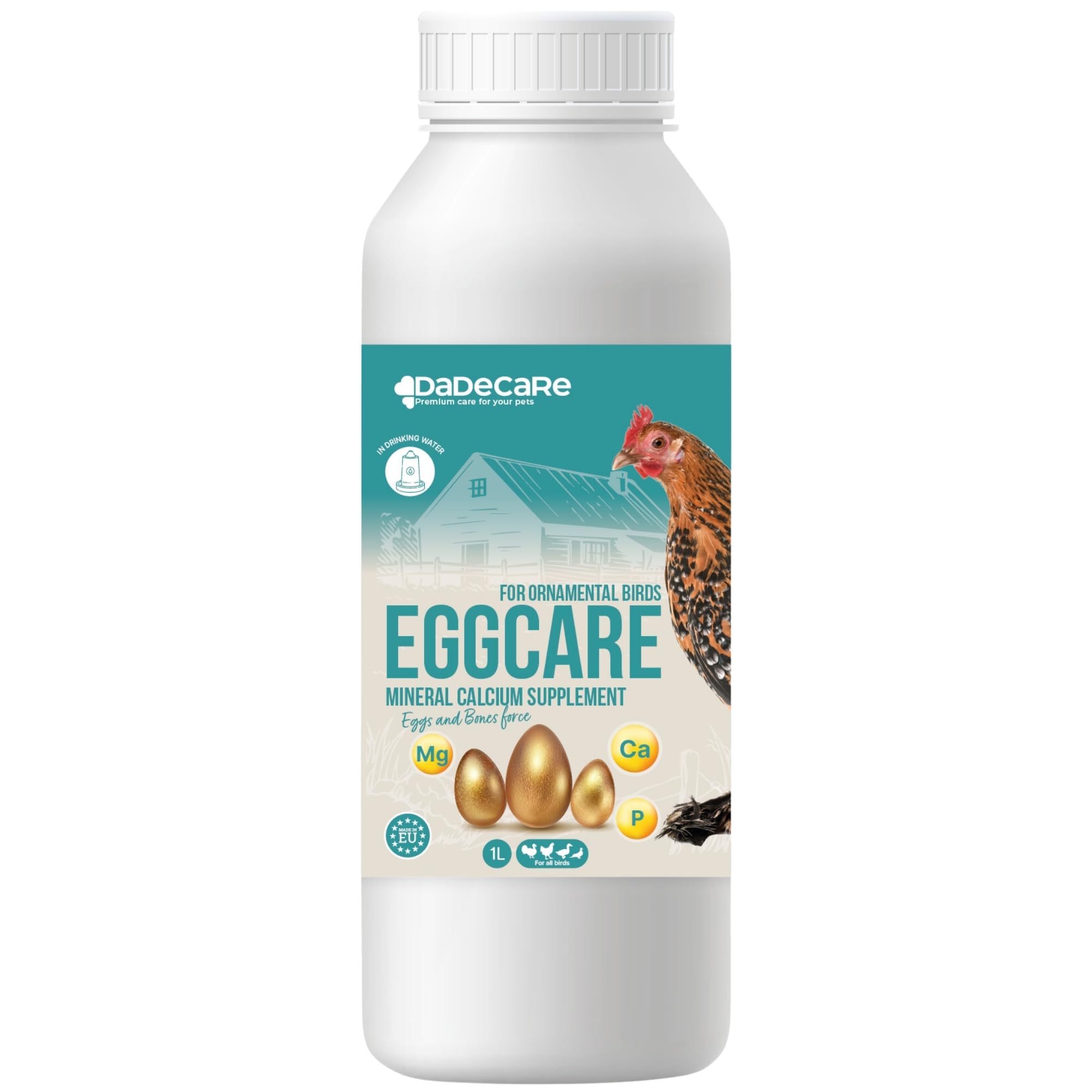 DADECARE Eggcare - Calcium for Birds 1L with Minerals and Vitamins - Healthy Eggs and Resistant Shells - Strengthens Bones - Suitable for All Stages of Development