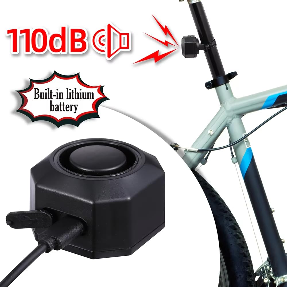 TKMARS 110dB Allarme per Bici con Telecomando, Allarme Antifurto Con Telecomando Per Bicicletta, Moto o Monopattino Impermeabilità IP65 Antiurto per Auto 2 in 1 con Luce,Ricarica USB-C
