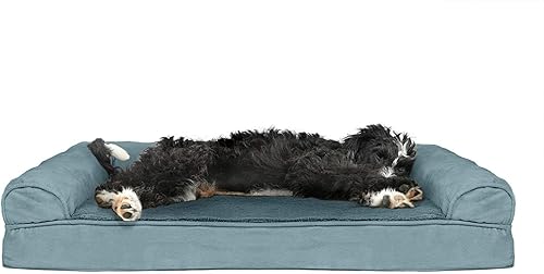 Furhaven Pet  Sofá de felpa ortopédica para perro, cama con forma de L, tumbona ergonómica con contorno de cuna, cama para perros y gatos, varios