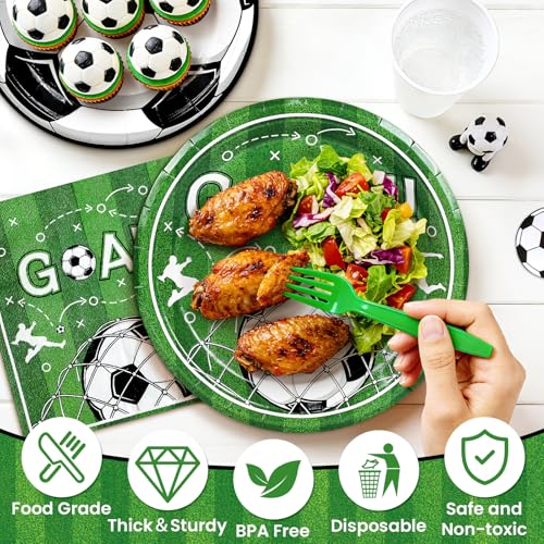 Image of 100 Pcs Soccer Paper Plates and Napkins Disposable for Party, 25-9 inch&25-7 inch