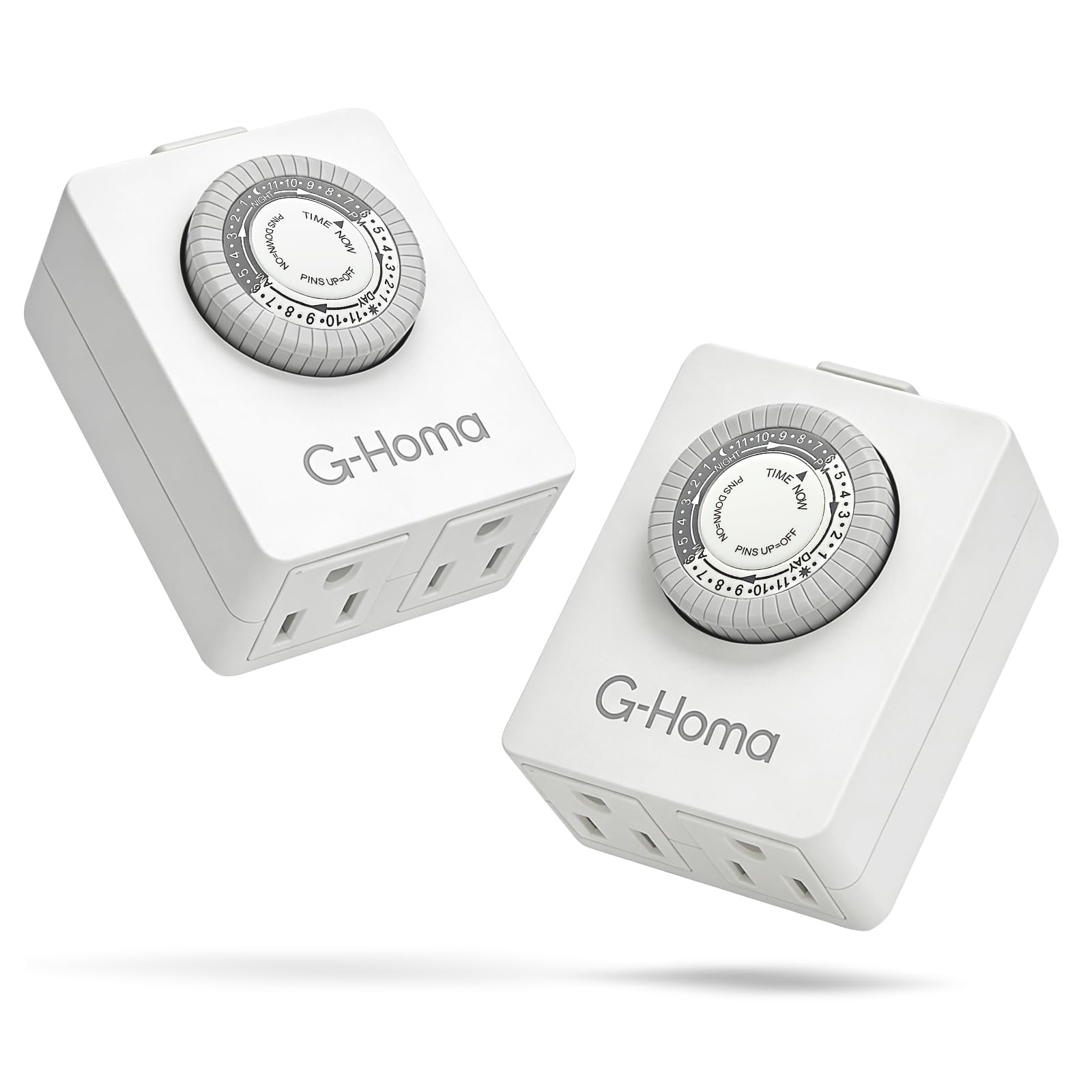 G-Homa 24-Hour Mechanical Timer Outlet 2 Pack, Dual Grounded 3-Prong Outlets, 30-Minute Intervals, Slim Space-Saving Design, Indoor Use for Lamps, Christmas Lights, Small Appliances & Holiday Decor
