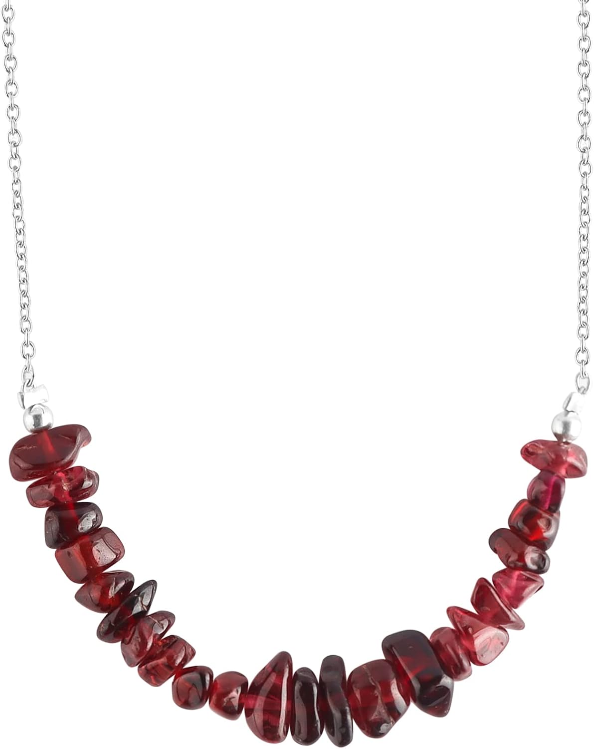 Garnet Chips Bar Necklace Silver, Polished Raw Gemstone, Healing Crystals, Gift for Her, Birthday, Gemstone Jewelry 18 inch Stone Weight 15 to 20 Approx