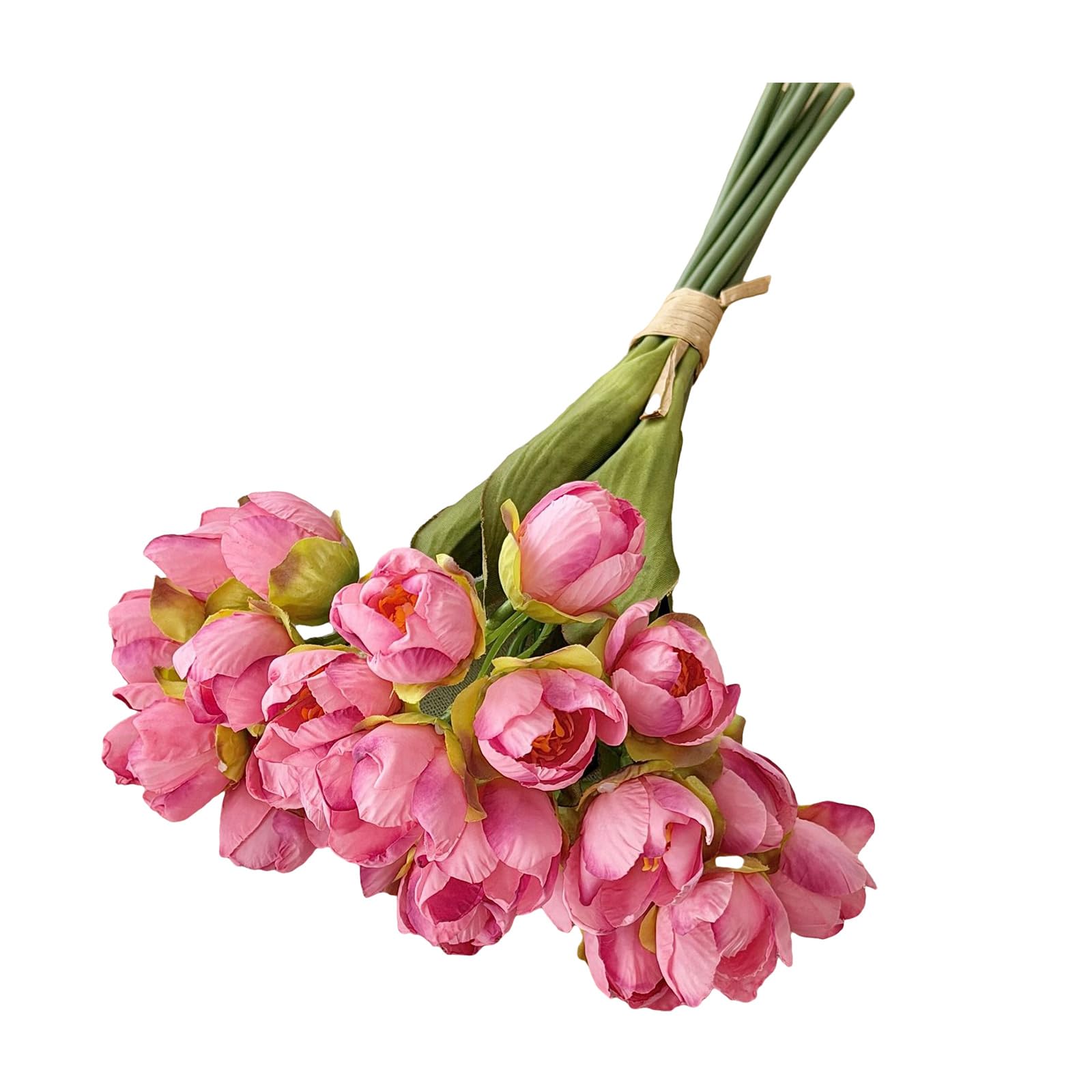 Limtula 24 Stems Silk Fabric Tulips Flower with Bendable Wire Stems Artificial Bunch for Wedding Reception Decoration Realistic Arrangement