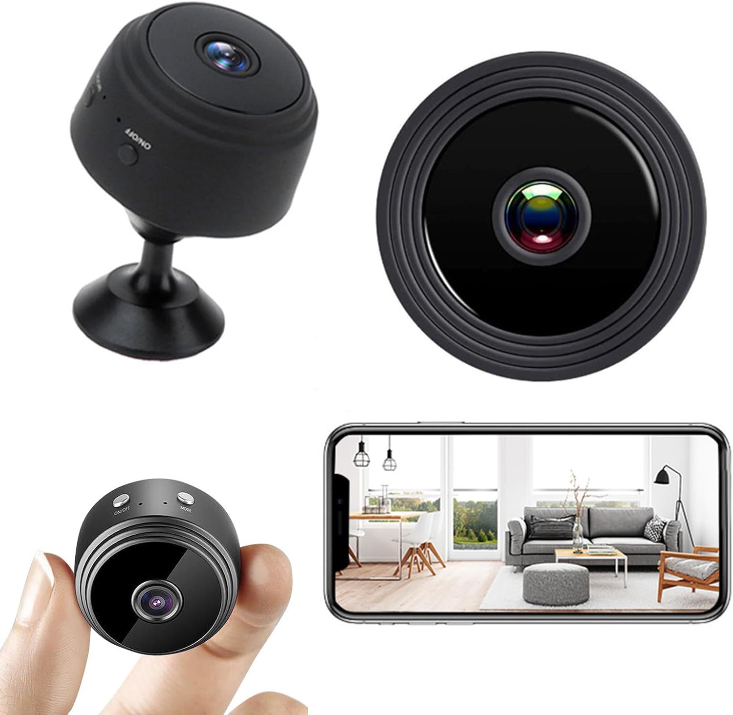 Mini Wireless Security Camera, HD 1080P WiFi Security Cam Night Vision Motion Detects with 150° Viewing Angle, Loop Recording, Time Display, Portable Camera and Easy to Install Daily Use