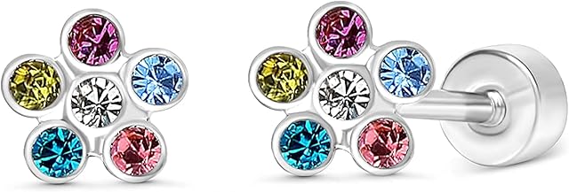 LAZURIS LONDON Daisy Flower Crystal Stud Earrings for Women & Girls - Stainless Steel Silver  & 18k gold plated with Screw on Back - Jewelry Earrings Gift for Girls