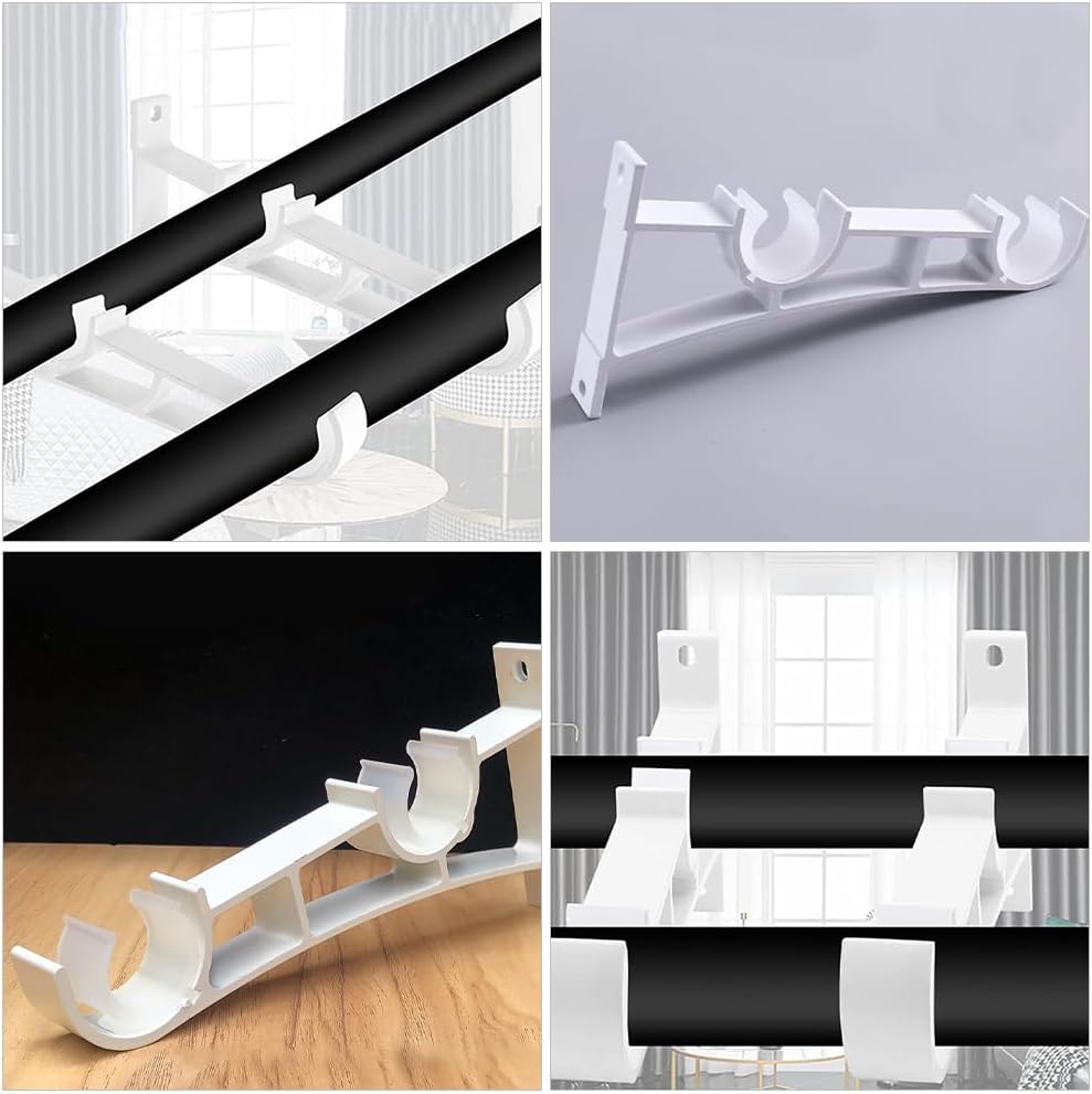 Alipis 4pcs Double Curtain Rod Brackets Support Holders for Wall Mount Versatile Drapery Rod Hooks Easy Installation and Strong Base