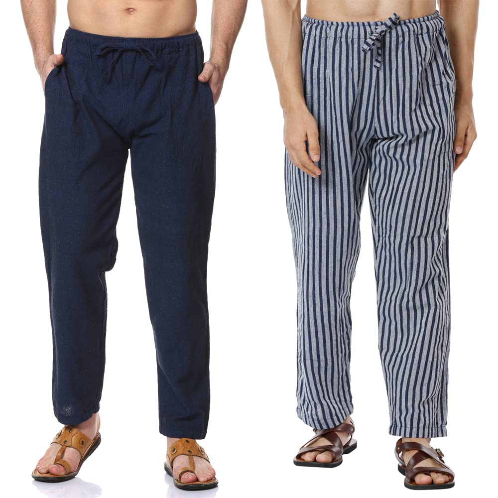 Aatman One Size Men's Eco-Friendly Cotton Pyjama Pack of 2 | Fits Waist Size 28 to 36 Inches