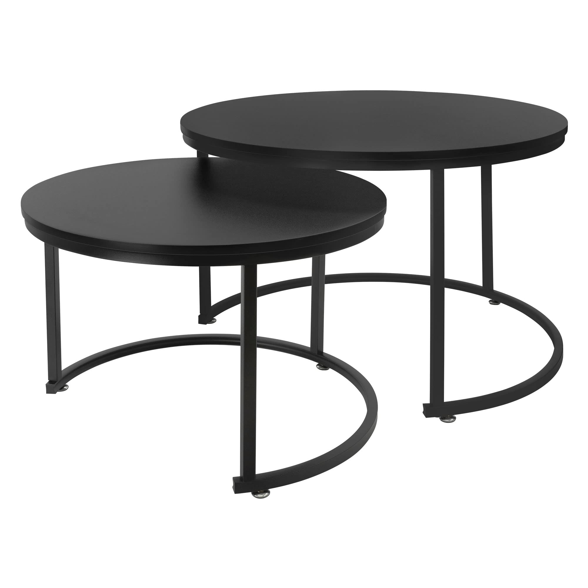 ML-Design Set di 2 Tavolini da Caffè Salotto Soggiorno Divano Sovrapponibili Rotondi Ø 59x40 cm/Ø 74x48 cm Tavoli d'Appoggio Impilabili in MDF e Struttura Telaio in Metallo Nero Design Moderno