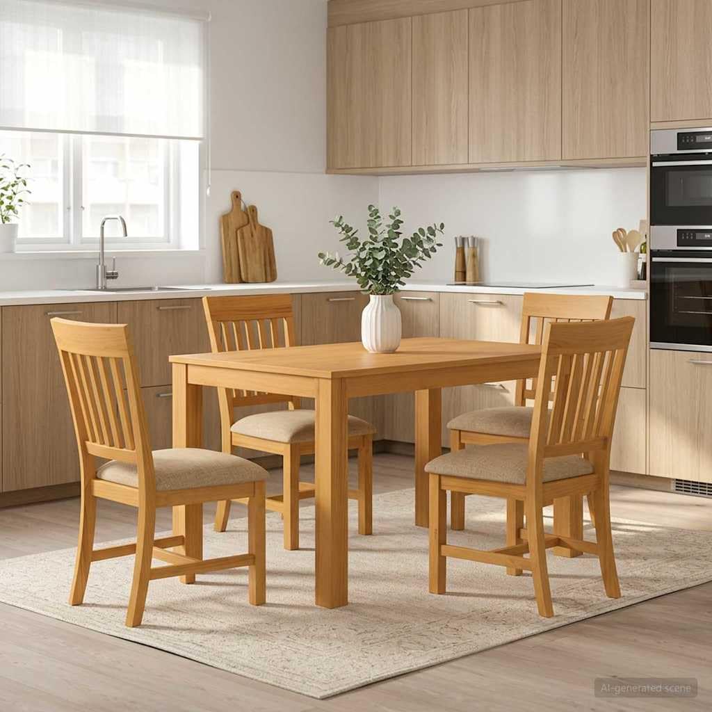 Conjunto de Comedor 5 uds. Beige Madera de Roble Sólido,67kg-3430351