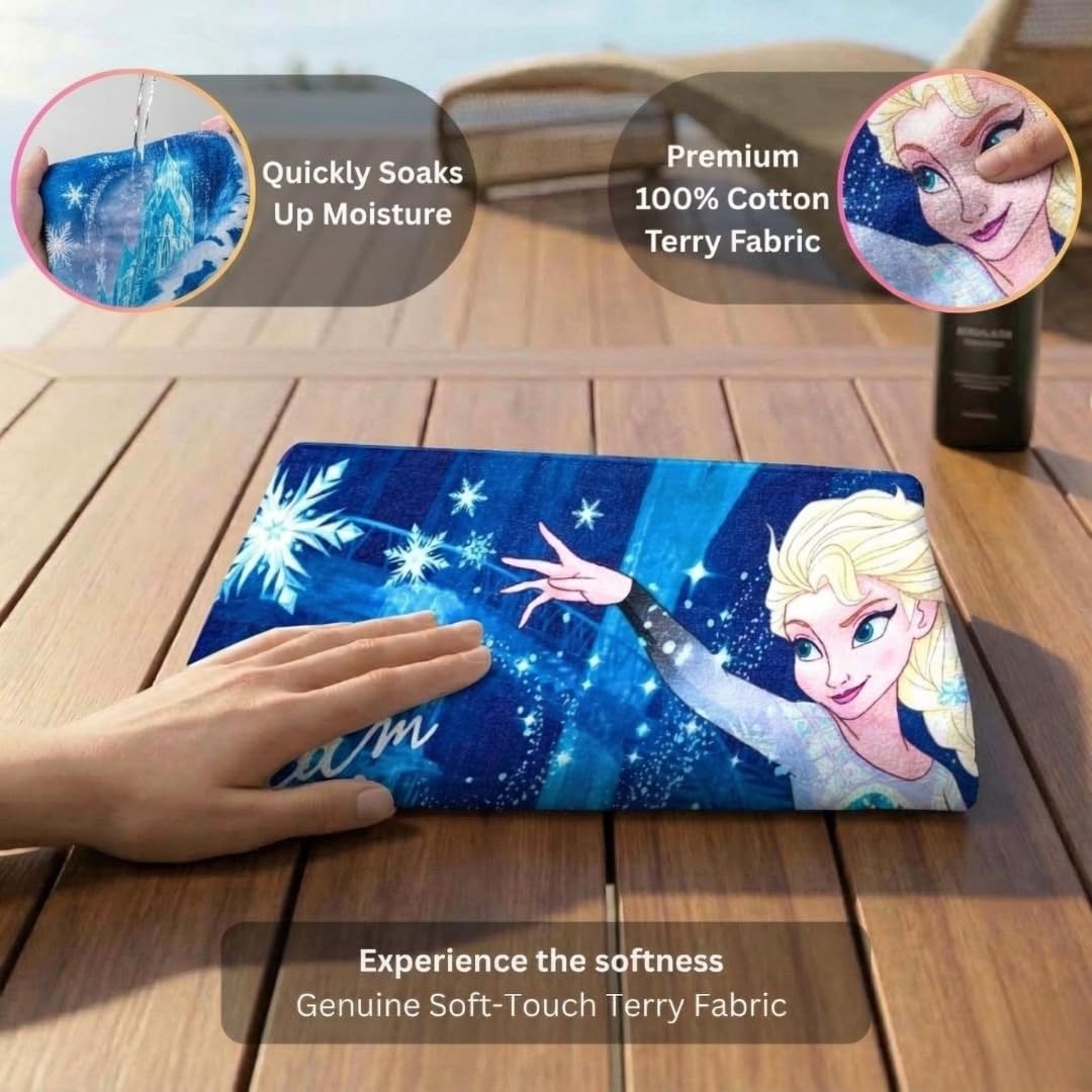 Athom Living Disney Frozen Elsa Kids Cotton Bath Towel – Soft, Super Absorbent, Vibrant Design, Perfect for Girls, Quick-Dry, Comfortable & Fun Bath Time Towel |350GSM, 60x120cm 2