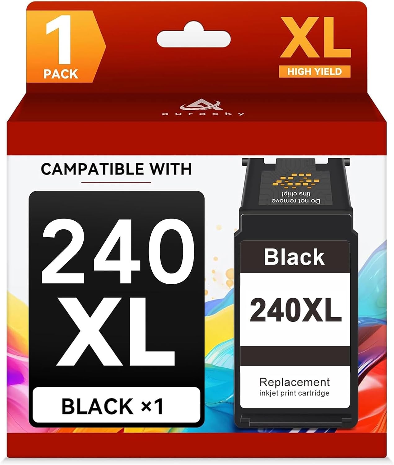 AURASKY 240XL Black Ink Cartridge Compatible for Canon 240XL 240 XL PG-240 PG-240XL 240 Ink for PIXMA MG3620 MG3600 TS5120 TS5100 MG3220 MG3520 MX472 Printer, 600 Pages (1 Black)