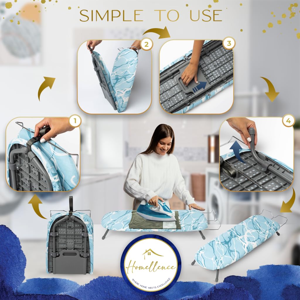 Homellence Table Top Ironing Board - Small Mini Folding Ironing Board, Blue, 82L x 31W cm - Image 6