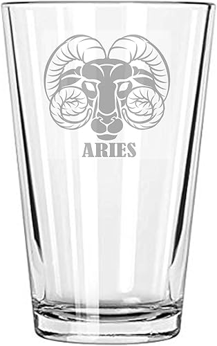 Alankathy Tazas con signo del zodiaco nacimiento Copa de vino Aries (16 OZ PINT cerveza vidrio)