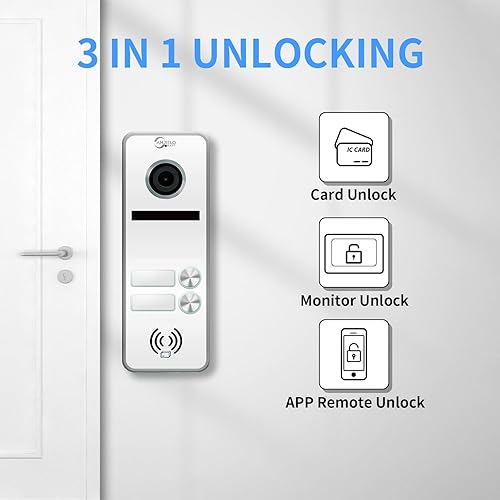 Miniatura 4 de Sistema de video portero de apartamento con cable, 2 unidades de 7 pulgadas, monitor táctil inalámbrico, sistema de timbre de video WiFi, kit de