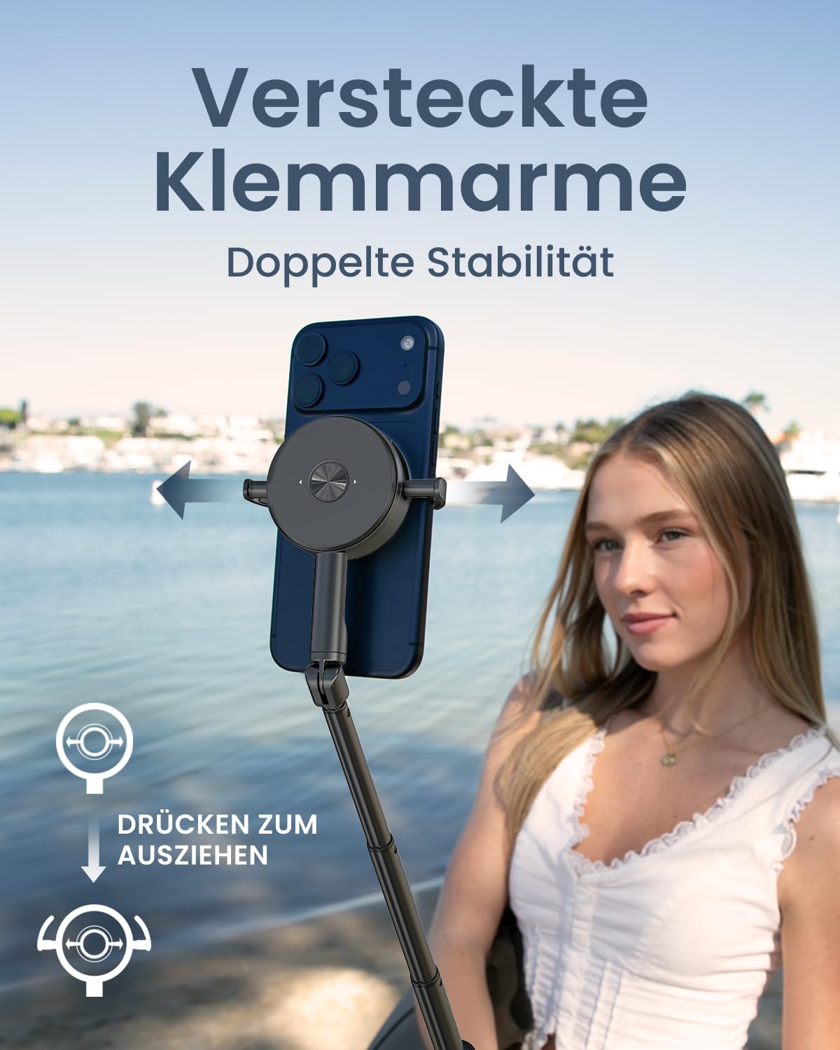 KraftGeek 170cm Duo-Magnet Handy Stativ Kompatibel mit MagSafe, Automatischer Selfie Stick mit Fernbedienung für iPhone, Ausziehbares Tripod Stativ für Smartphone/Samsung/Android, Schwarz