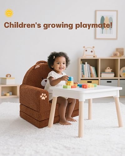 Miniatura 6 de MOONBEEKI Sofá plegable 2 en 1 para niños pequeños, tela Sherpa suave con funda lavable, sofá convertible a tumbona, sofá para niños para sala de