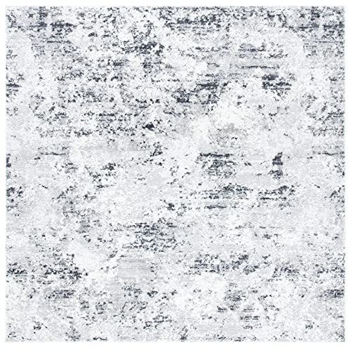 SAFAVIEH Amelia Collection Area Rug - 5'3" Square, Grey/Ivory, Geometric Design, Ideal for High Traffic Areas in Living Room, Bedroom, Dining (ALA705G)