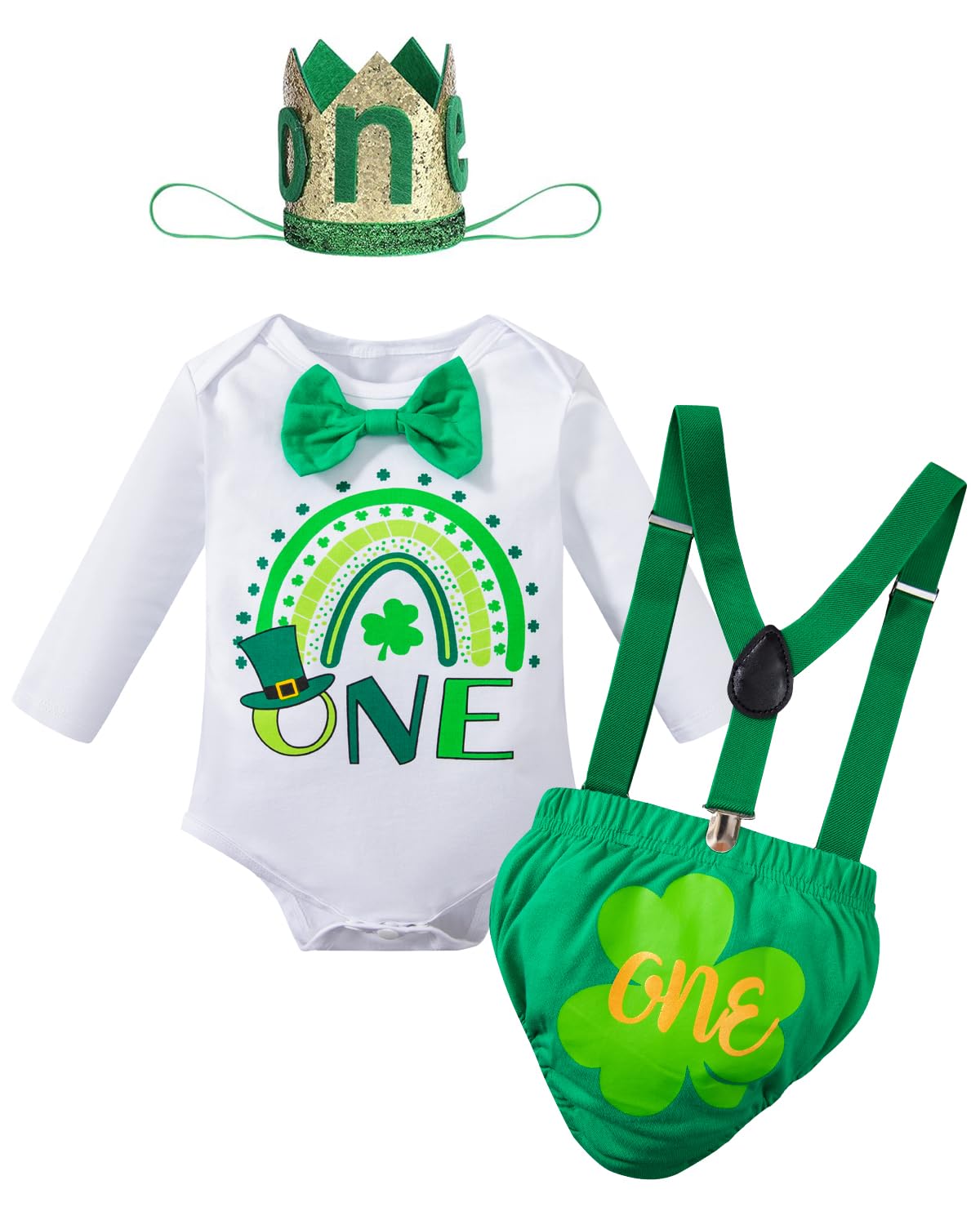 PROMOTED TO BIG SISTER Baby Boy First St. Patrick's Day Lucky One Birthday Outfit Shamrock Pant Set with Hat (12-18 Months)