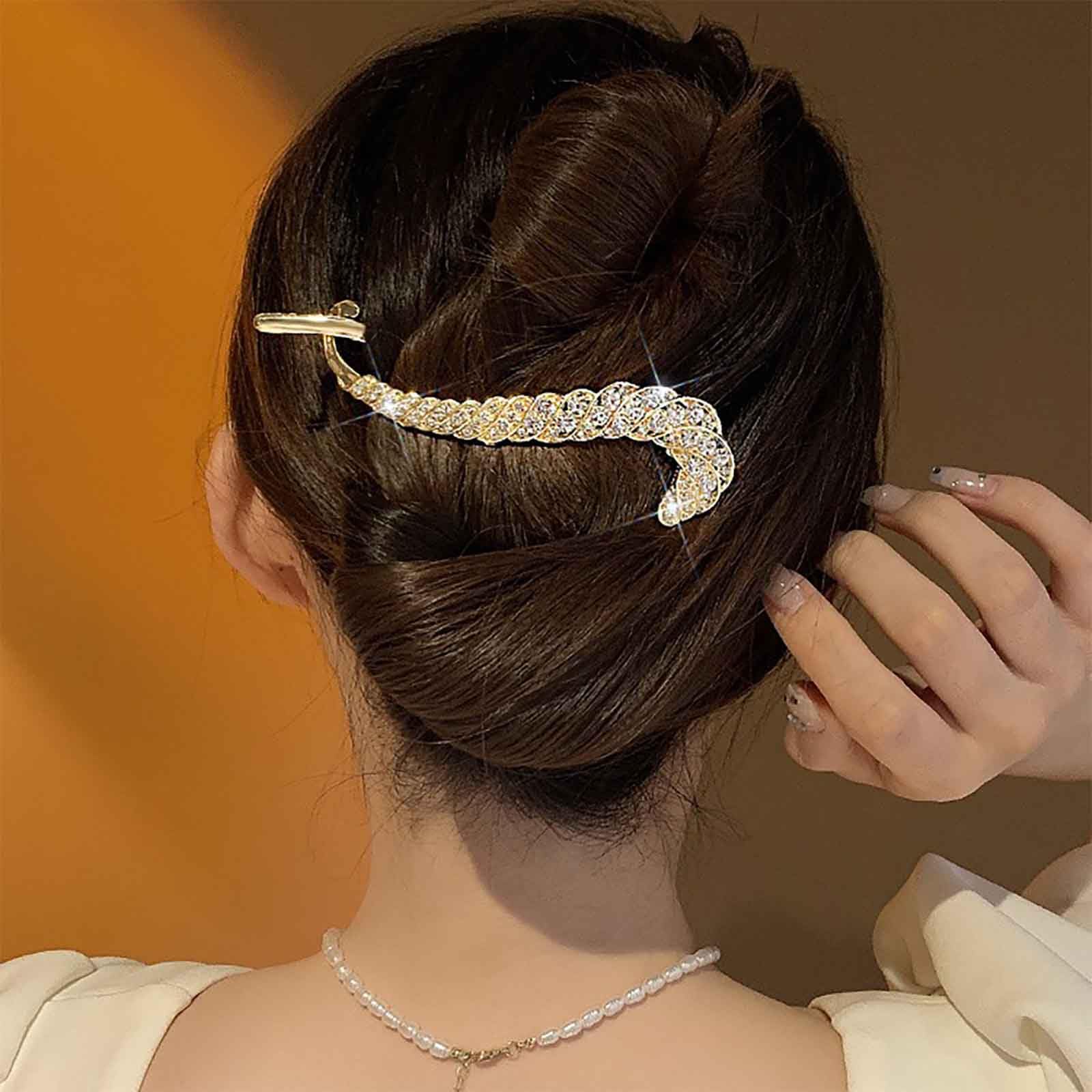 Cybche Large Rhinestone Hair Clips Gold Cz Hair Barrette Clip Crystal Banana Hair Clip Cz Hair Clip Hairpin French Style Twist Hair Barrette Decorative Hair Accessories Jewelry for Women(Gold) - Image 2