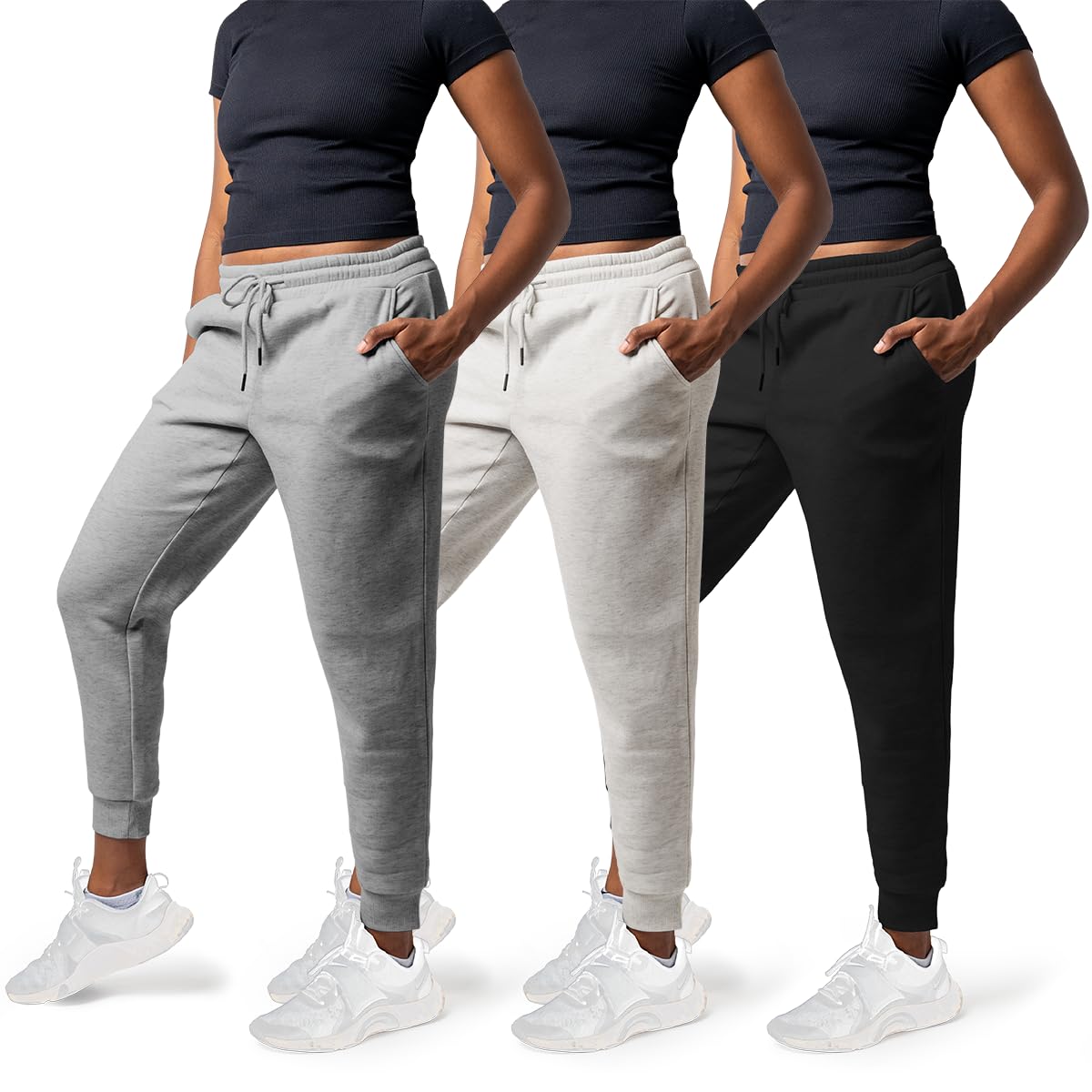 Common Stitch 3 Pack Sweatpants Women - Womens Sweatpants with Pockets Fleece Womens Joggers Yoga Pants Available in
