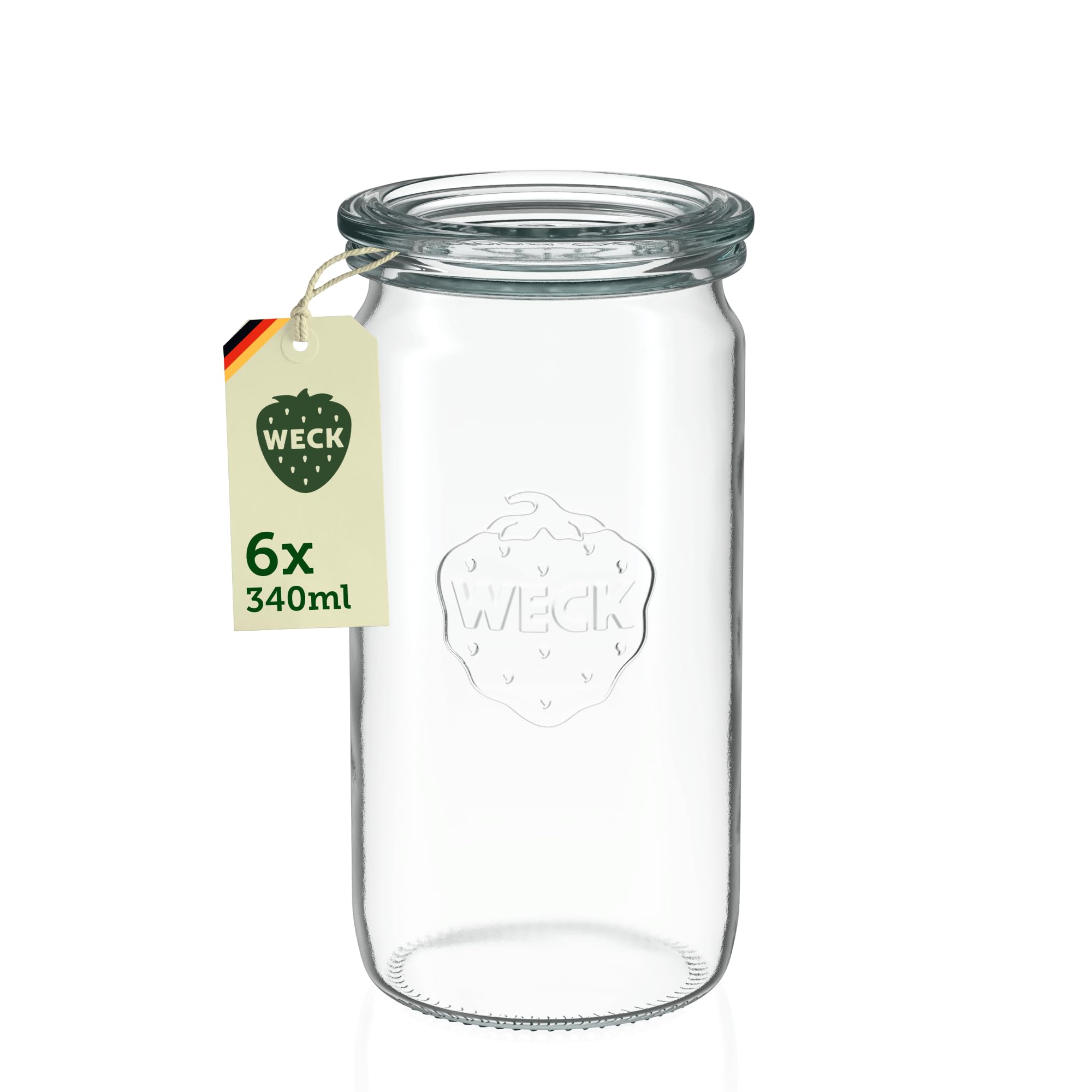 Weck Gläser 325ml – 6er Set mit Deckeln – Zylinderform – robuste, stapelbare Einkoch- & Einweckgläser - ideal für Meal Prep, Overnight Oats, Dessert & Marmelade – wiederverwendbar – Made in Germany