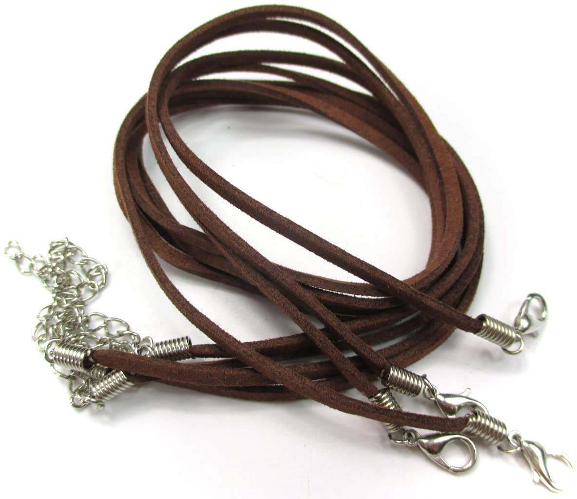 OMX Bulk Cord 10 Pieces, Suede Flat Leather 43cm/17 Necklace Chain for Pendants Bracelet and Jewelry Charms Making. Thickness Leather is 3X1.4MM (Brown)