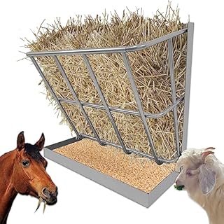 Hay Feeder Goat, 21 Gallon Multiple Sided Goat Hay Rack, Heavy Duty Iron 2 in 1 Hay Rack for Sheep, Horses, etc, with Detachable Grain Tray, Effortless Installation in Farm, Yield