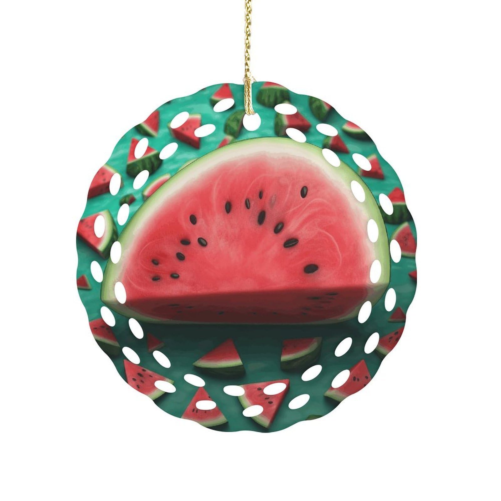 Fodpand Women's Style Dream Watermelon Ceramic Ornament For Home Decor 3.2" Round Tree Decoration Christmas Ornaments For Men Double-Sided Design