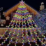 DANLI (New) Christmas Decorations Outdoor Star String Lights 350 LED Christmas Lights 11.5ft Waterproof Waterfall Tree Lights for Yard Garden Indoor Outdoor(Multi-Colored)