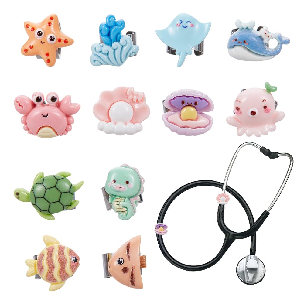 OLYCRAFT 12Pcs Sea Animals Stethoscope Charms 15mm Resin Stethoscopes Tag Animal Pendant ID Name Tag Charm Stethoscope Charms Stethoscopes Accessories for Doctor Nurse Medical Assistant