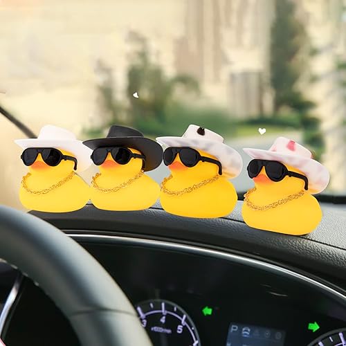 Miniatura 6 de wonuu Adornos de pato de goma para automóvil, decoración de tablero de automóvil de pato amarillo con casco de hélice para decoración navideña y