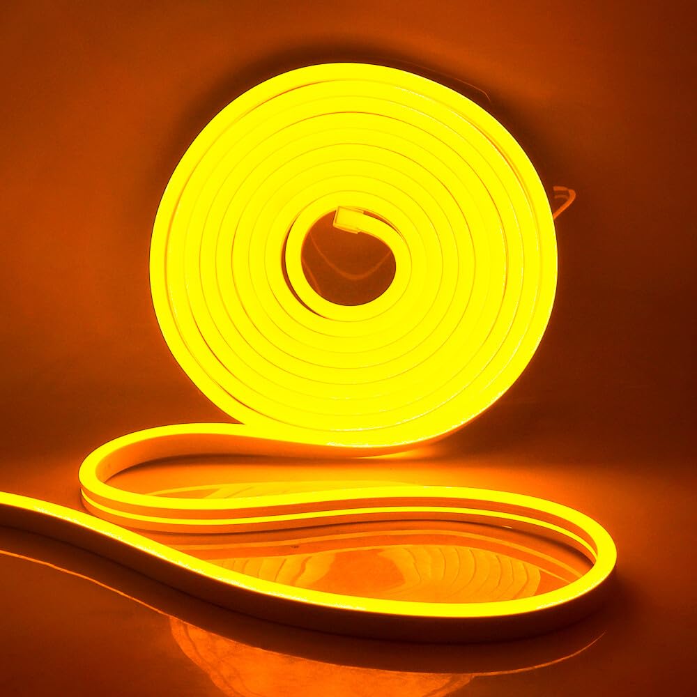 tira de luz LED [8M,Amarillo]，IP65 Estanco Flexible，Tira de neón LED recortable 12V CRI85+，Adecuado para la fiesta de Navidad casa/tienda de decoración de iluminación