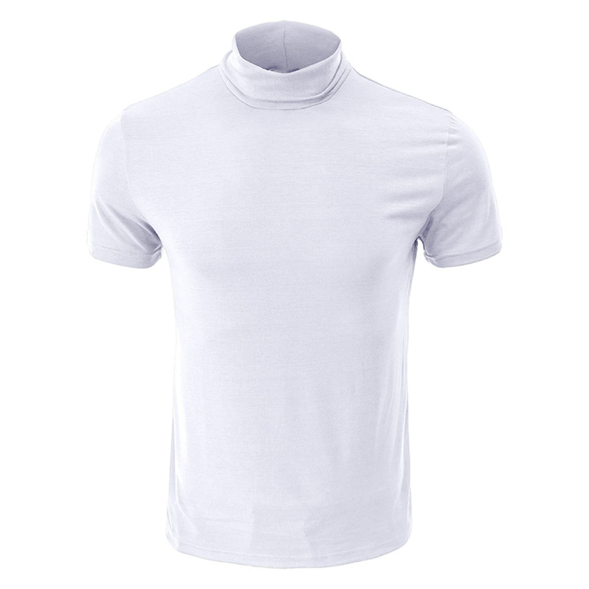 VgueElegc Basic Mock Turtleneck T Shirts Casual Undershirt Solid Color Pullover Tee Short Sleeve Shirt for Men (White,Large)