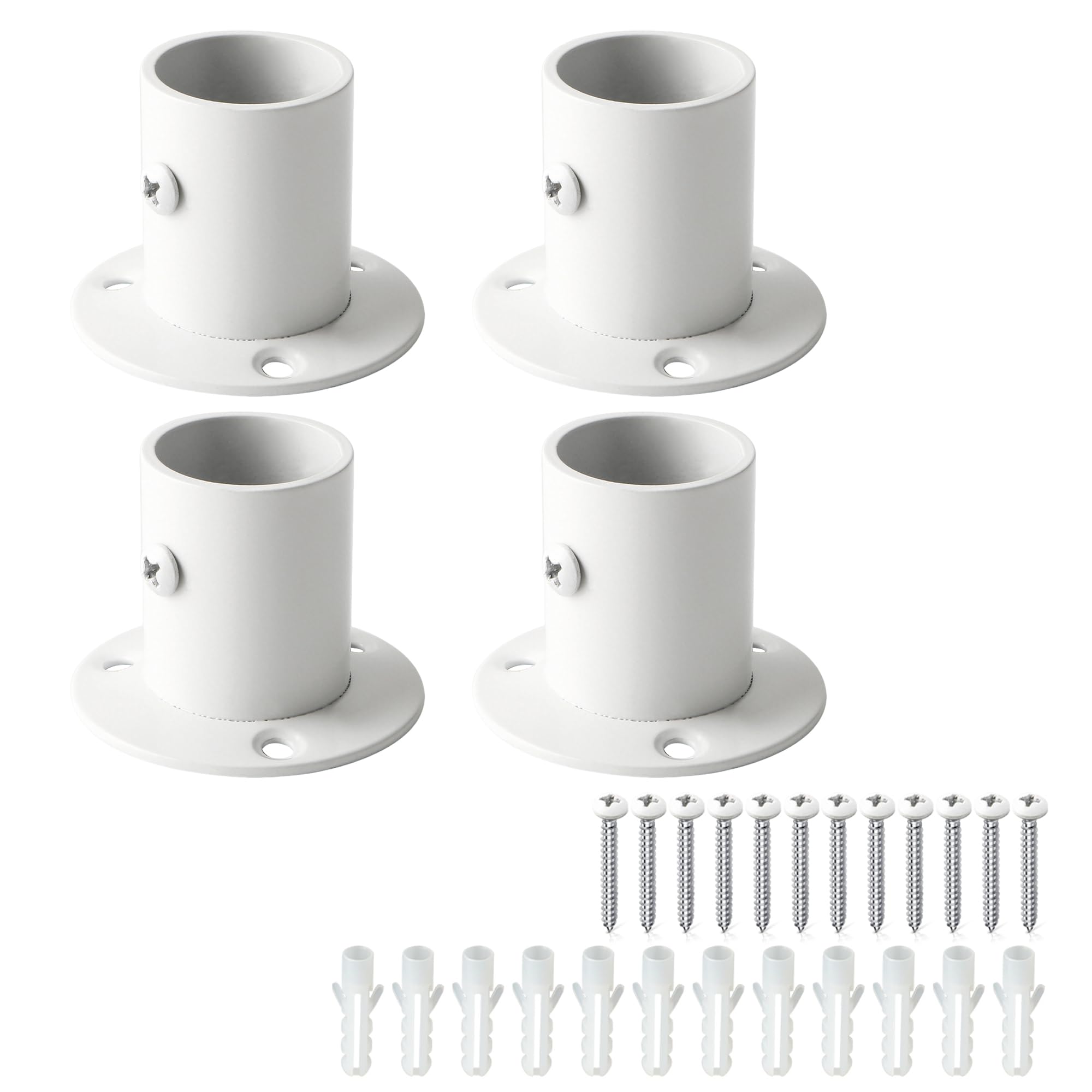 Mooche 4Pack Curtain Rod Holder Adjustable Curtain Rod Hooks with Set Screw Wall Mounted Stainless Steel for Bathroom Kitchen Hotel (White, 26 mm Diameter)