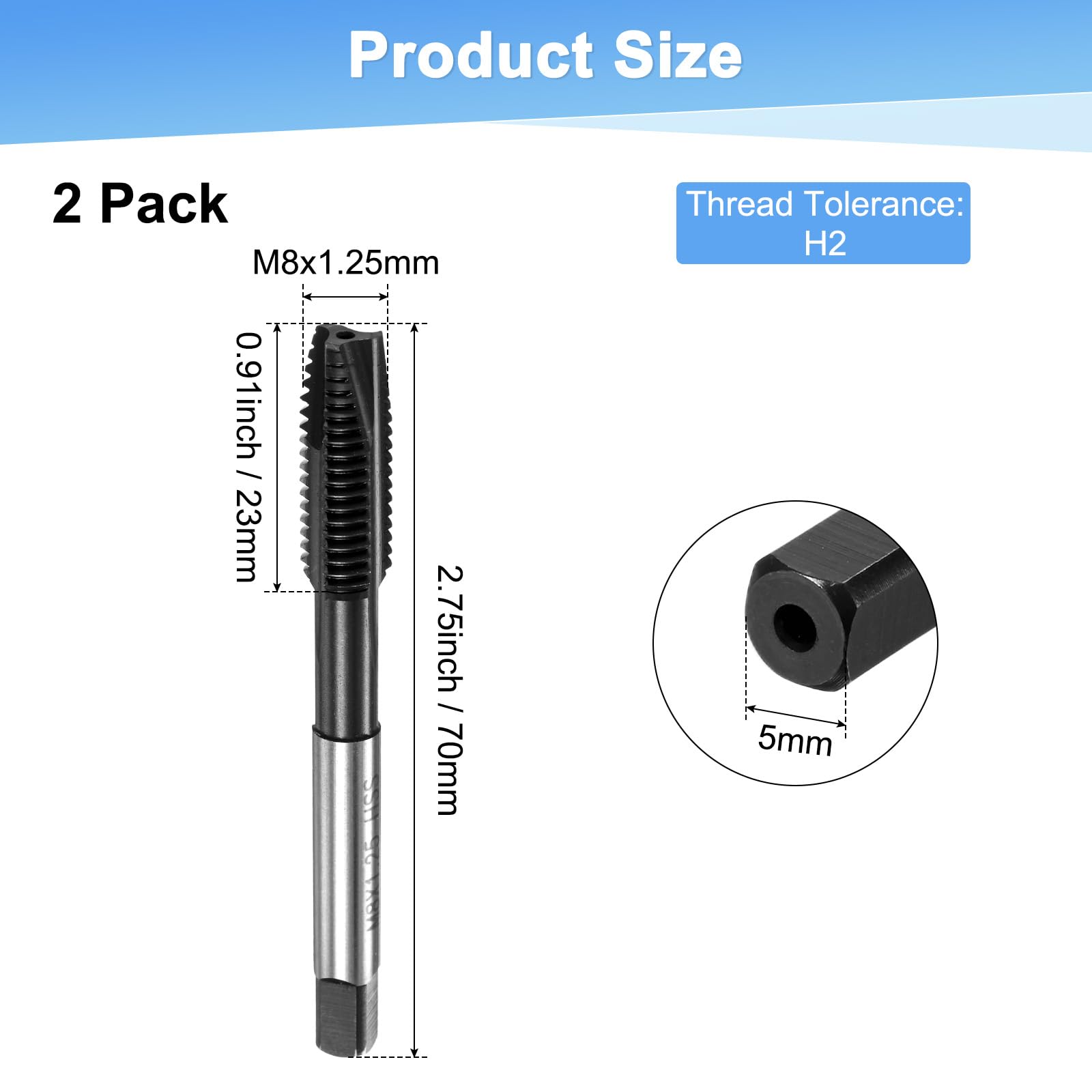 M METERXITY 2-Pack M8x1.25mm Metric Thread Tap - Image 3